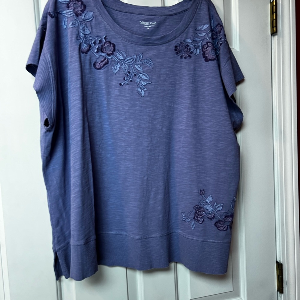 Coldwater Creek Lavender Embroidered Short-Sleeve Tee - Picture 3 of 9
